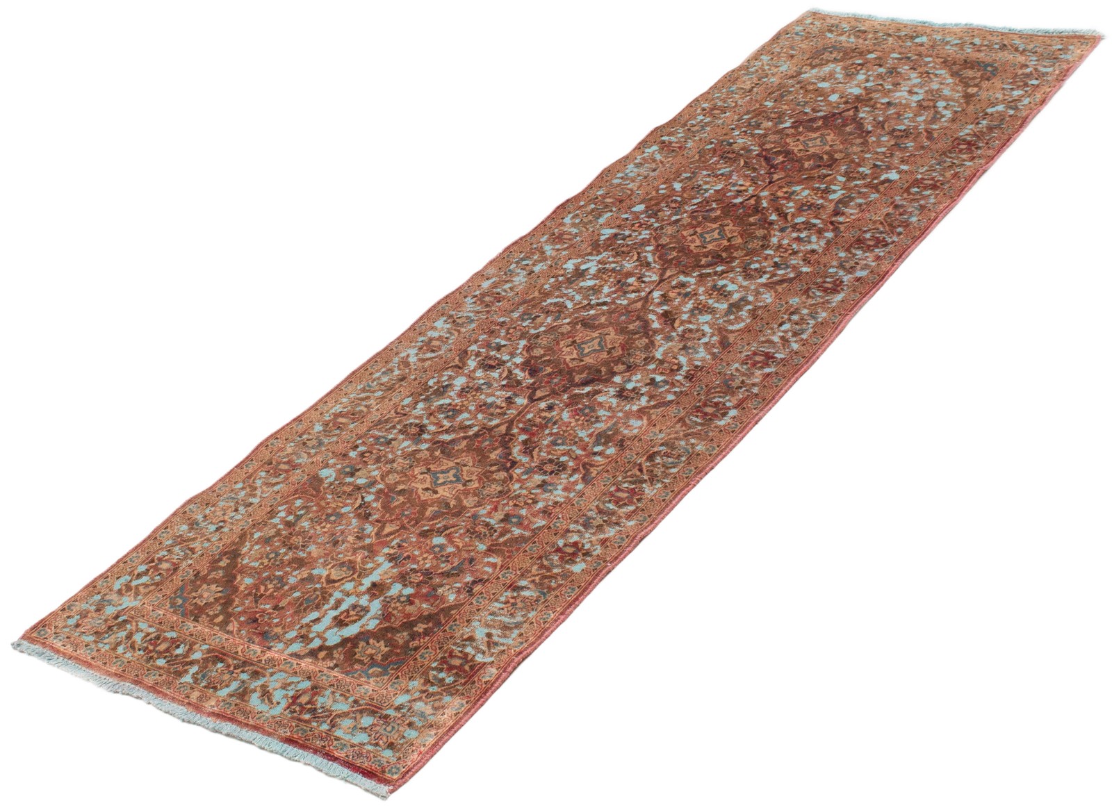 Traditional Hand-knotted Area Rug 3’0″ x 10’2″ Brown, Sky Blue Oriental Carpet