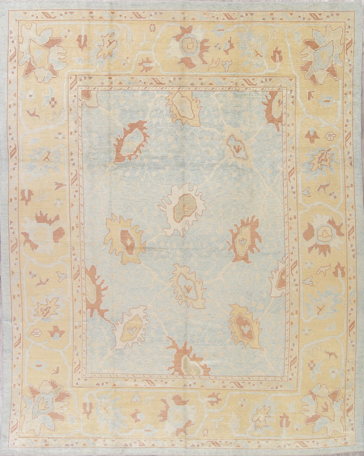 Muted Oushak Large Turkish Rug 11×13 Ft Hand-Knotted Vegetable Dye Wool Carpet