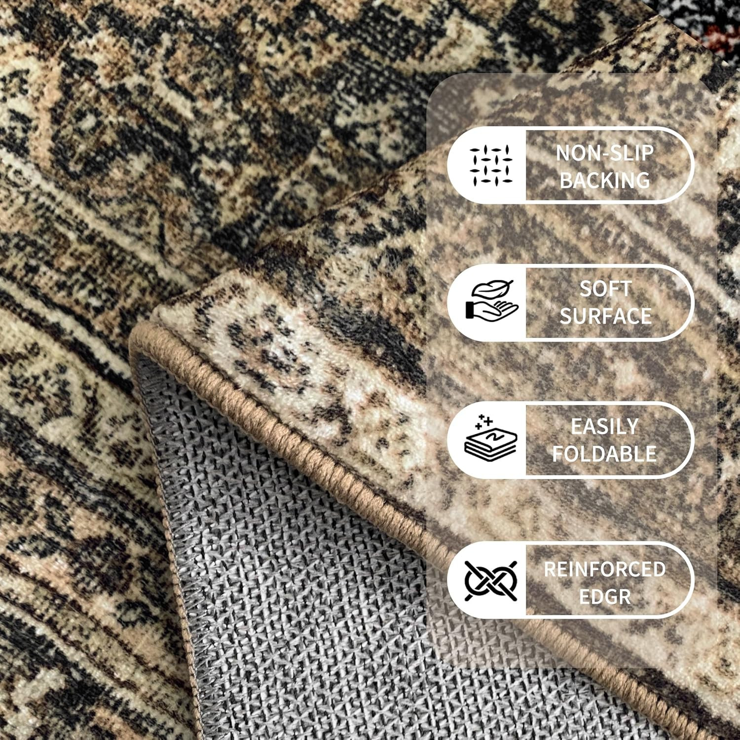 Vintage Brown Washable Area Rug 10X14 – Soft Non-Slip Carpet for Home Decor
