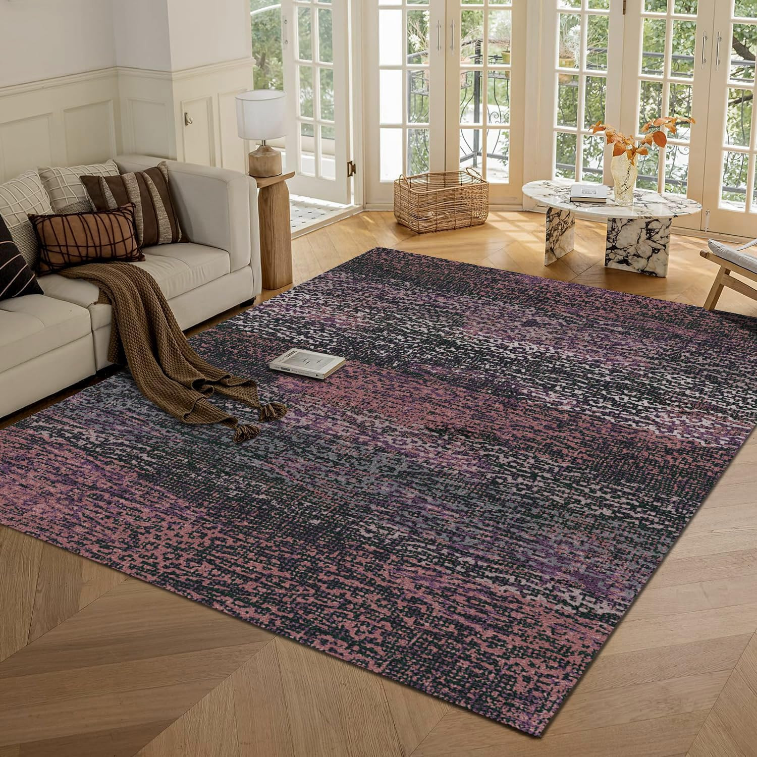 Washable Non-Slip Area Rug – Stain Resistant Vintage Charm (Burgundy, 8′ x 10′)