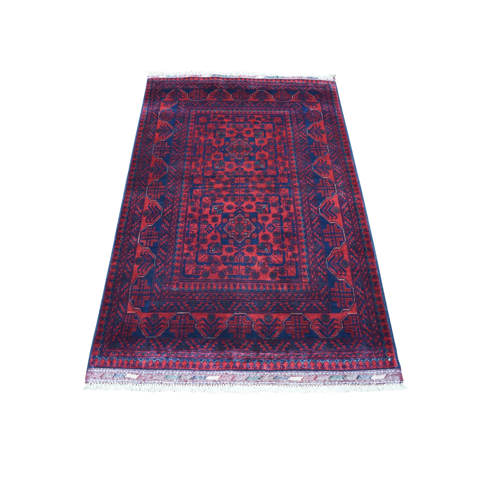 3’3″ x 5′ Red Afghan Khamyab Natural Dyes Velvety Wool Rug R55365