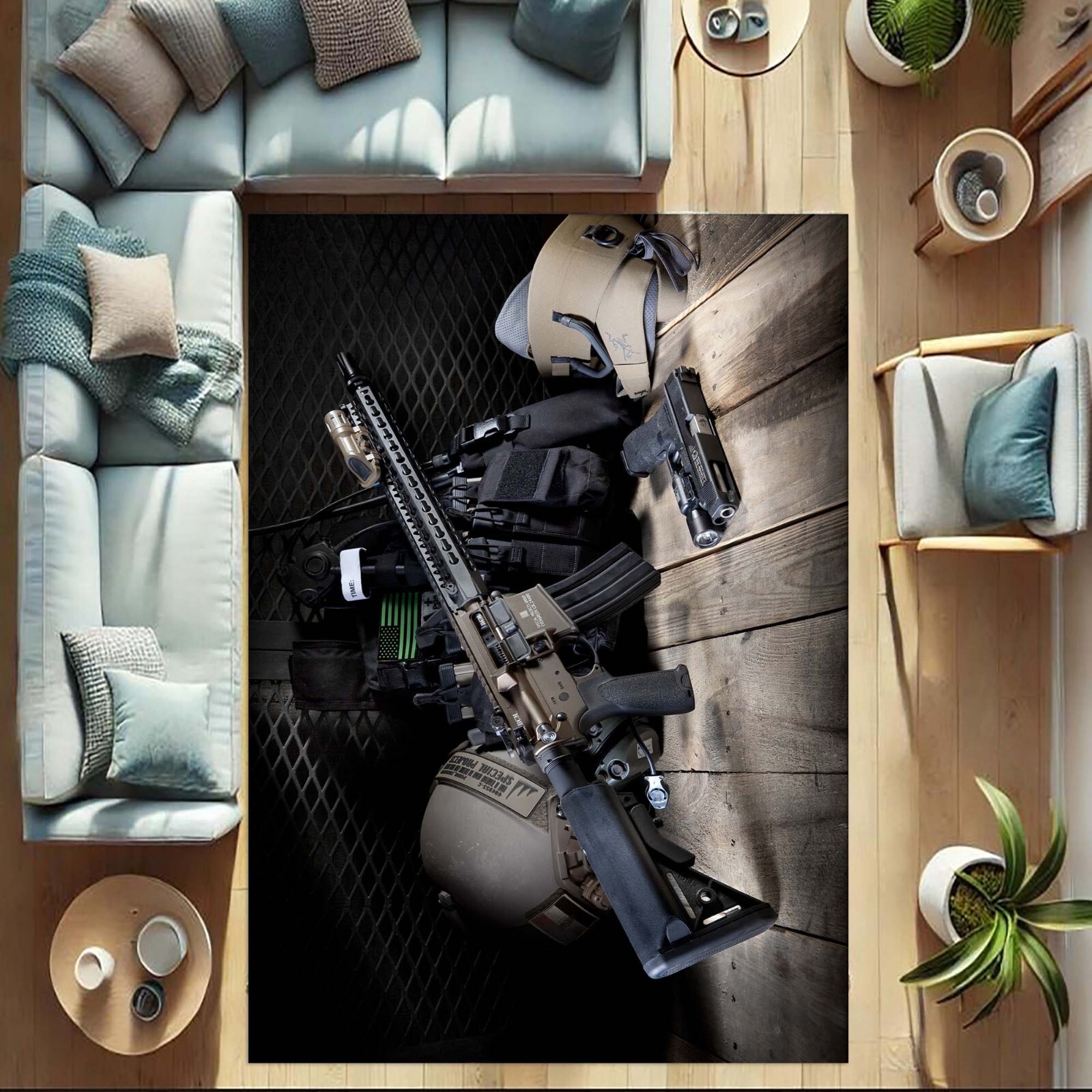 Tactical Rug, Gun Decor, Rifle Carpet, AR15 Mat, Man Cave Rug, Military Rug