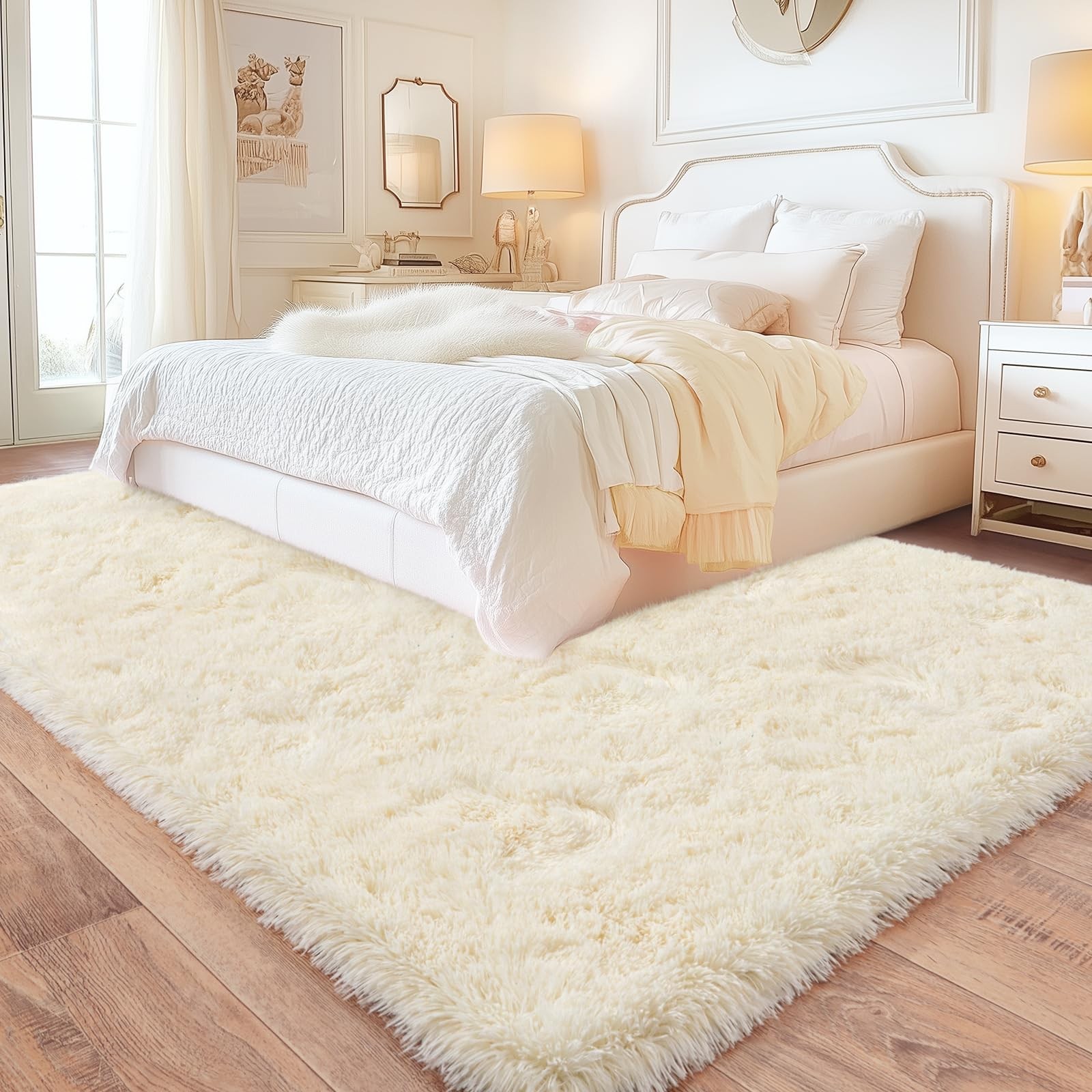 Quntue Large Area Rugs 9X12 Living Room Ultra Fluffy Fuzzy Shag Cream Rug For