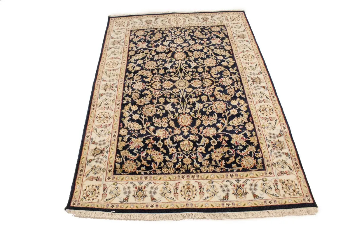 4×6 Rare Navy Indo-Nain Oriental Rug Classic Floral Handmade Foyer Carpet