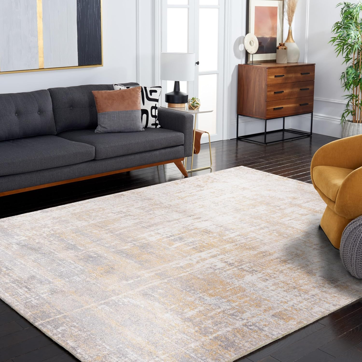 Adirondack 6′ x 9′ Area Rug – Creme & Gold, Modern Abstract, Easy Care