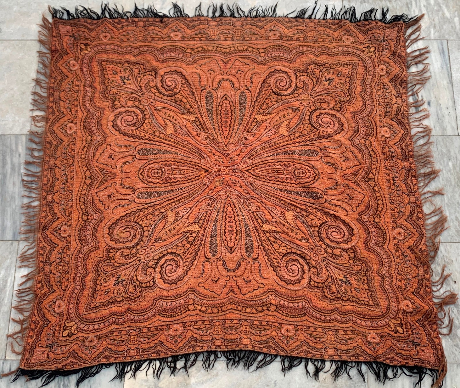 Vintage Paisley Shawl, 100 % Pure Woolen Scarf, Woolen shawl, Women Shawl 3×3 ft