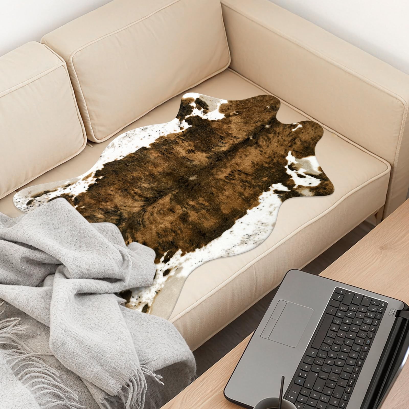 Faux Cowhide Cow Print Area Carpet Rug Western Bedroom Brown 3.6×2.5ft Small