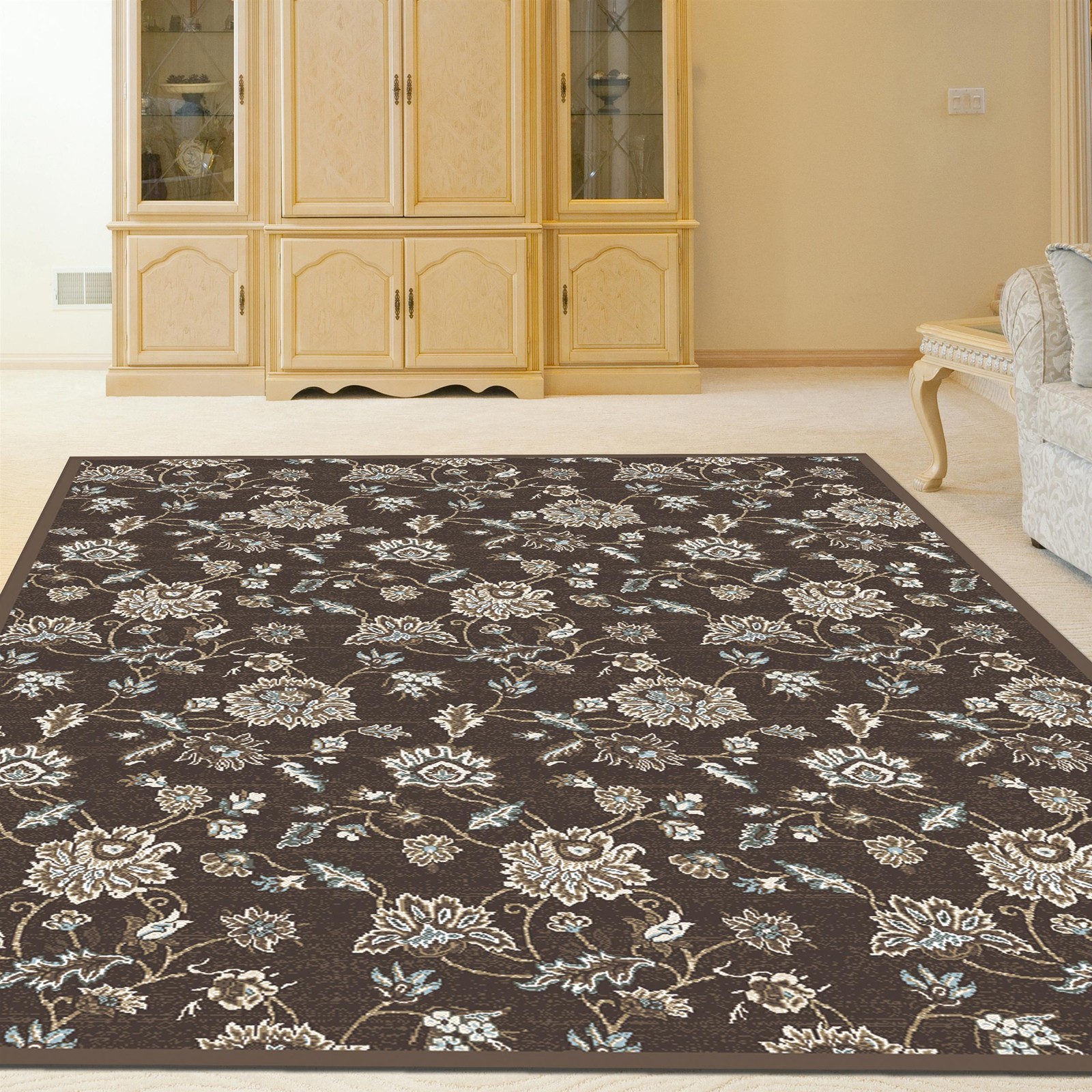 Radici USA Pisa Traditional Floral Brown Rectangular Polypropylene Area Rug 3…