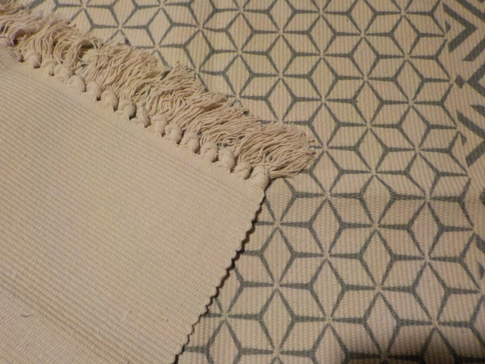 Woven Rug Runner, Geometric, Fringe Tassels , thick cotton , 35 x 23 inches