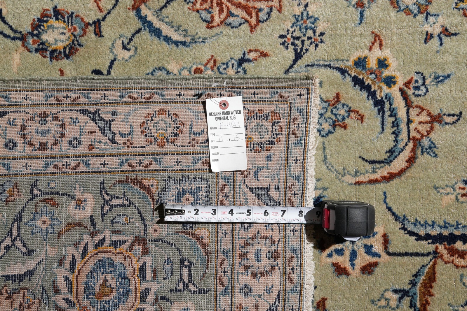 11 x 15 Light Green Authentic Perrsian Kashaan rug #F-4123