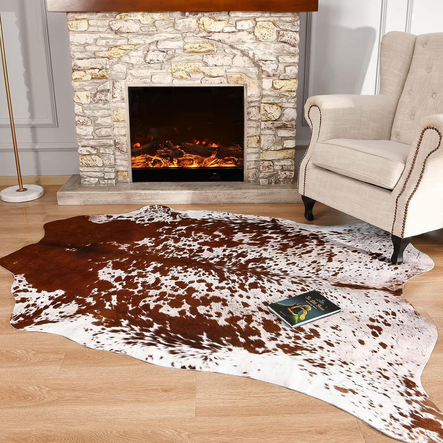 Faux Cowhide Rug Large Cow Print Rug 4.6 X 5.2 Feet Thickened Elastic Cowhide Ru