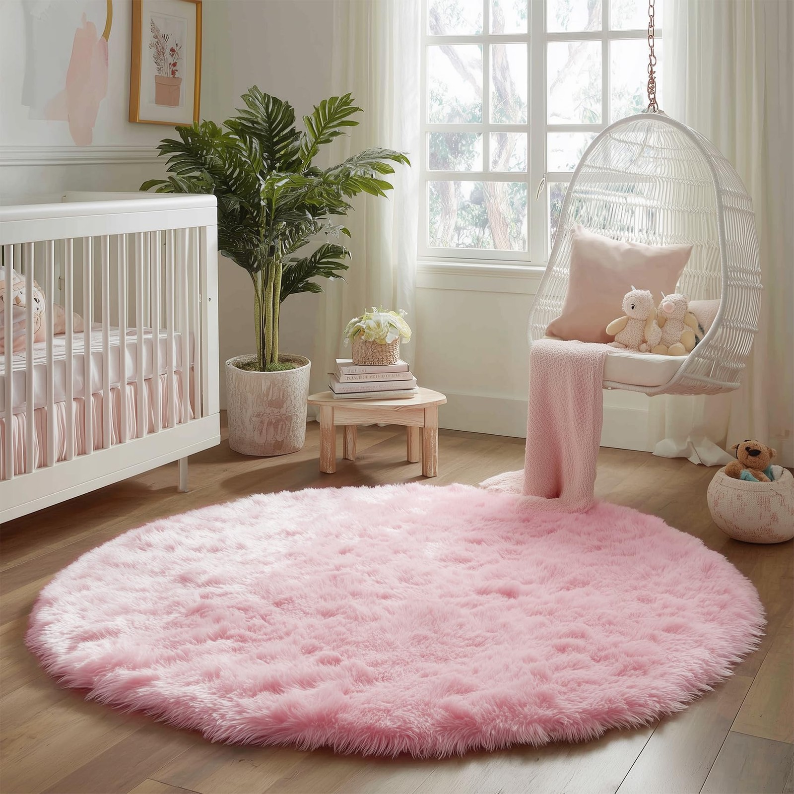 Amdrebio Light Pink Round Circle Rug 4Ft for Girls Bedroom, Fluffy Cute Area …