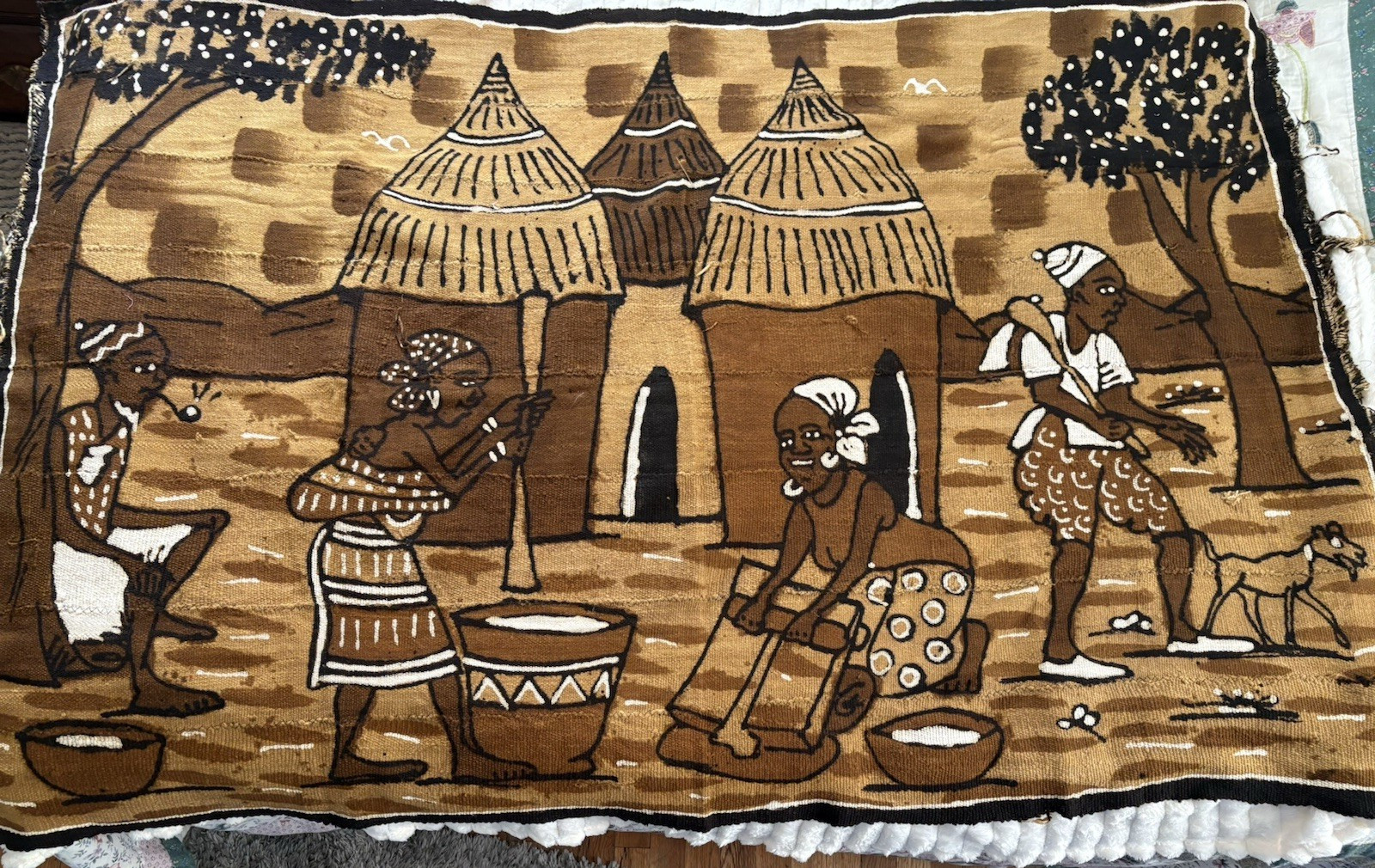 Mud Cloth Handmade Tapestry Textile Basenji Mali African Painting 45″ X 63″
