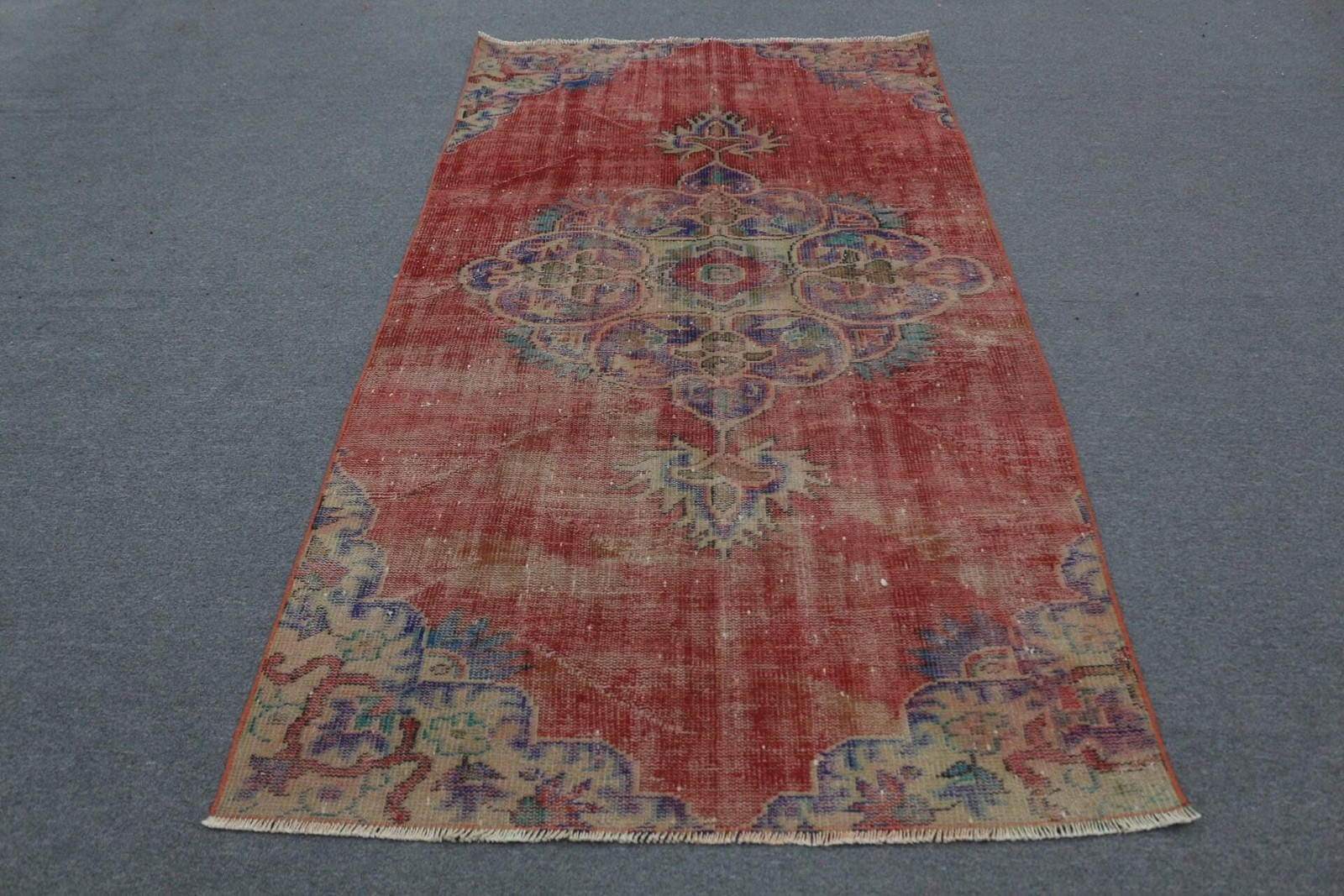 Rug, 4,2×8 ft Turkish Rug, Red Camouflage Rug Wool