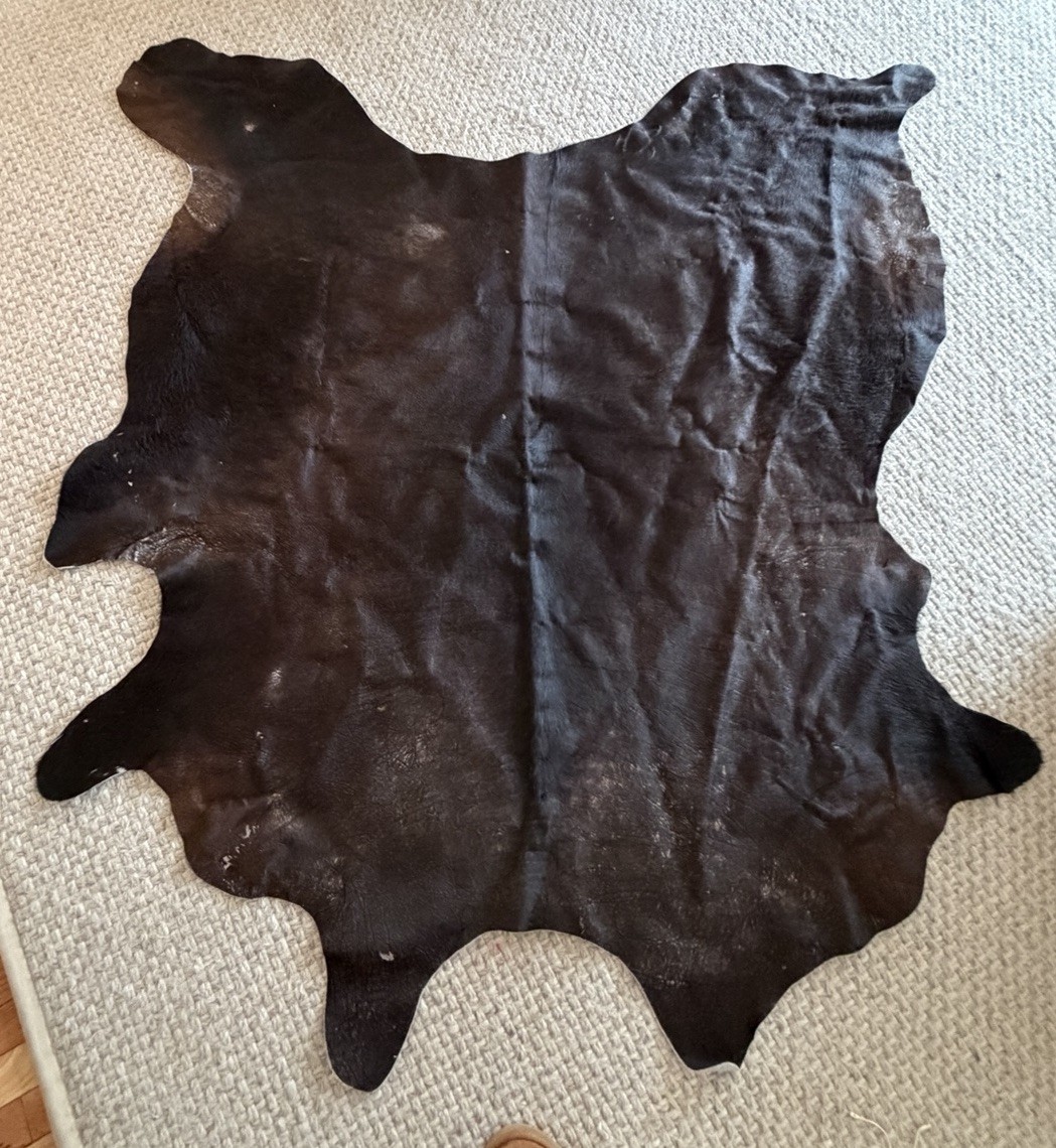 Natural Black Hair on Cowhide Rug (brownish/black tone) Large and branded hide