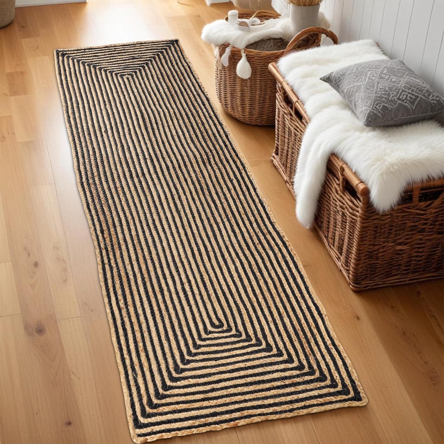 Rug Jute Mat Rectangle Natural Farmhouse Carpet Runner Entryway Braided Rug