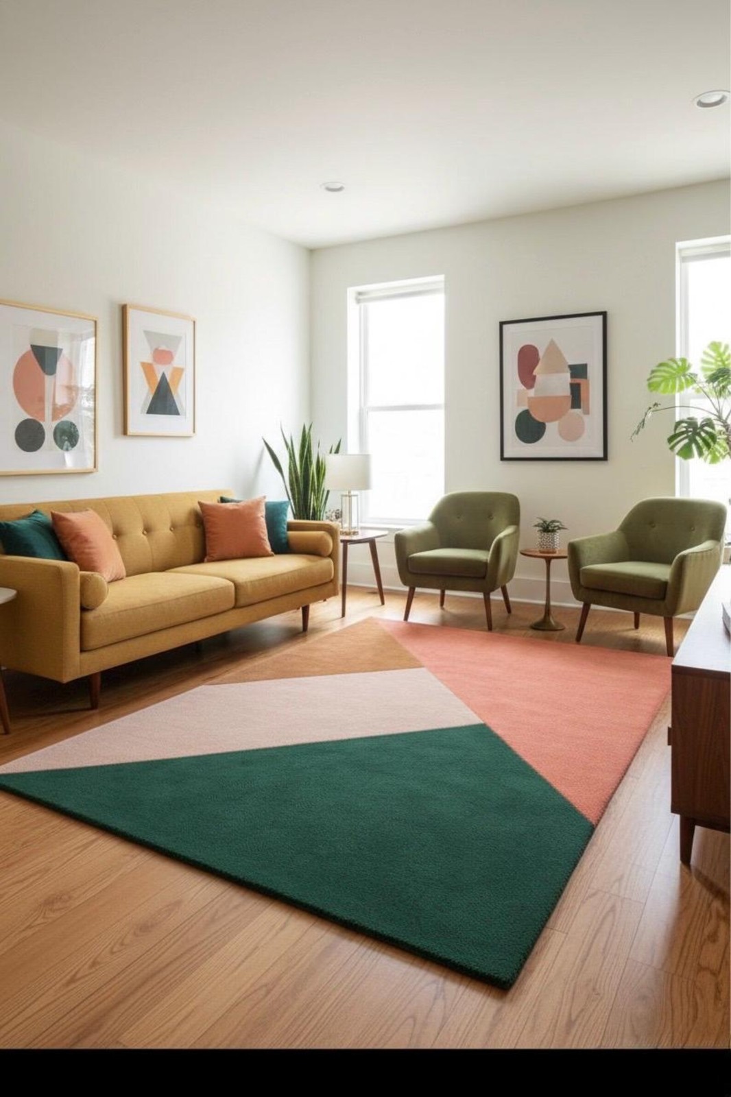 Hand Tufted Wool Area Rug, Modern Geometric Color Block Rug, Mid Century Carpet