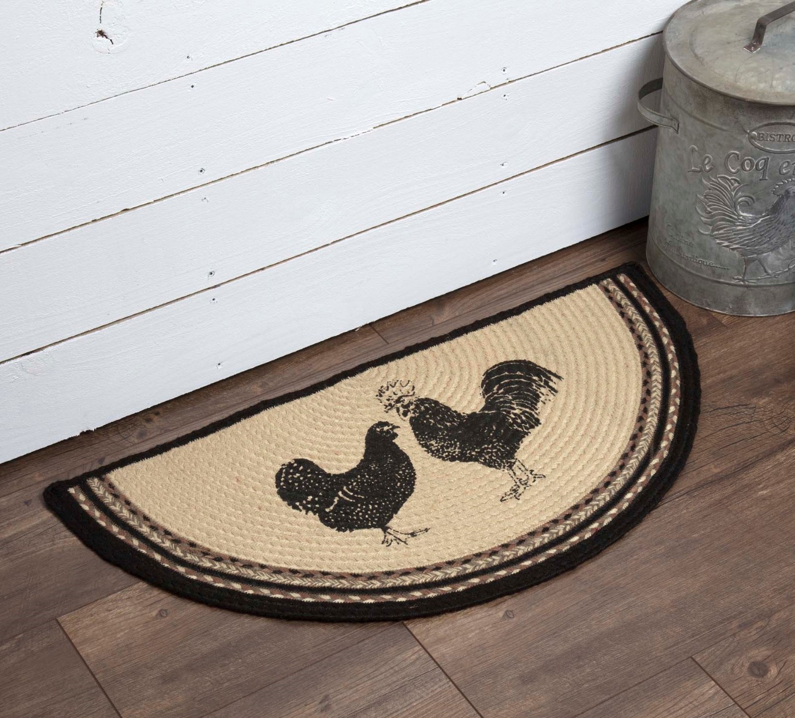 Braided Rooster Hearth or Doorway Rug Half Circle w/ Nonslip Pad 33″ Sawyer Mill