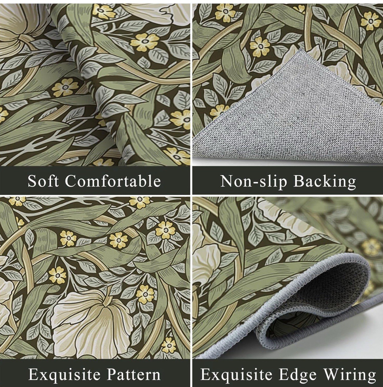 Washable Rug 24”x 36 William Morris Non Skid Absorbent Blue Green Yellow Runner