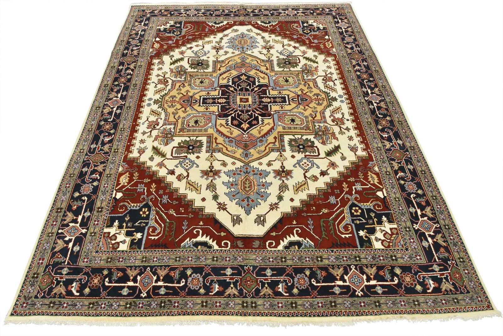 Serapi Rug 11’8” x 14’9” White Wool Tribal Hand-Knotted Oriental Carpet