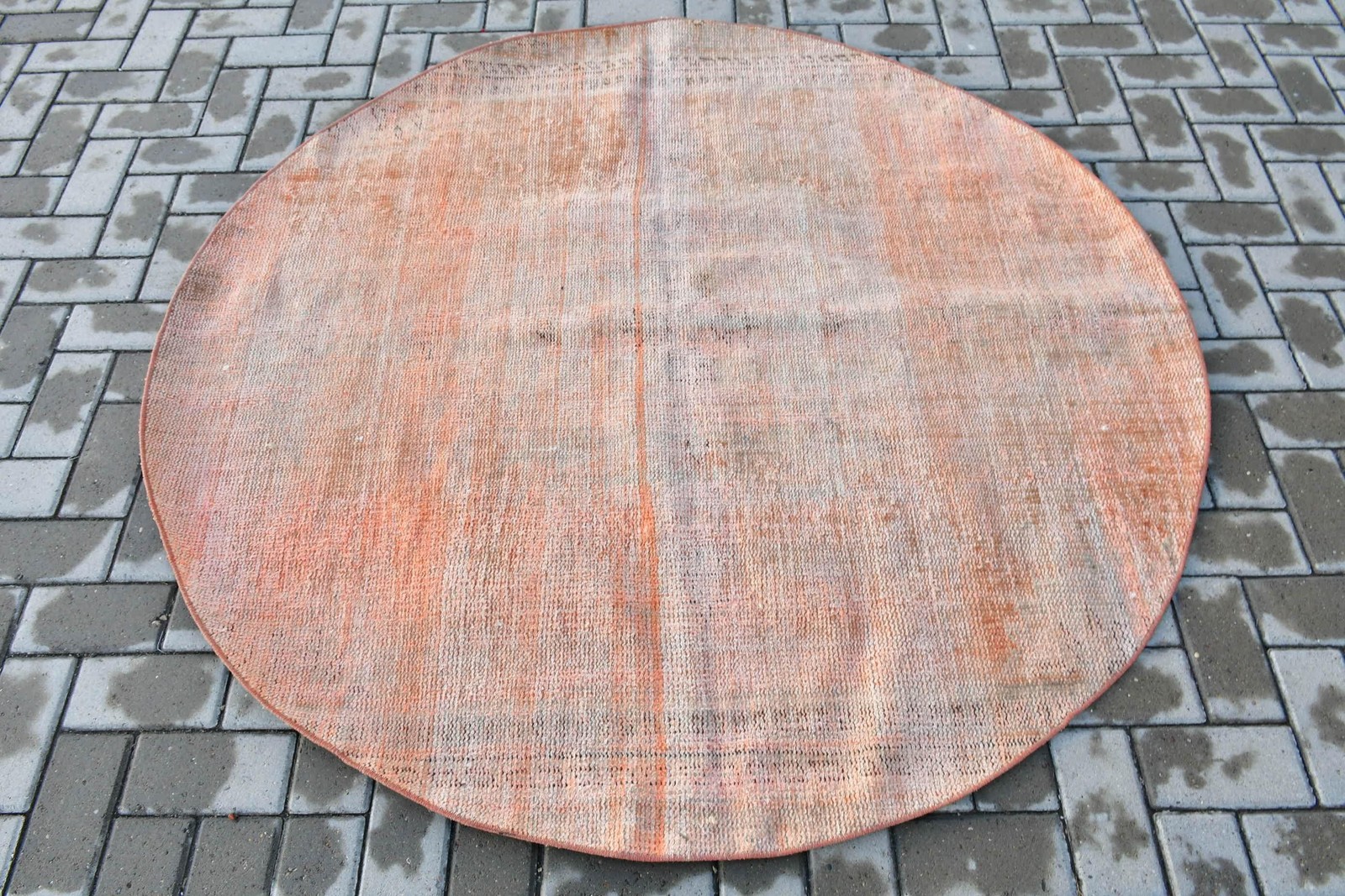 5,2×5,2 ft Turkish Rug, Vintage Round Rug, Red Brown Abstract Rug