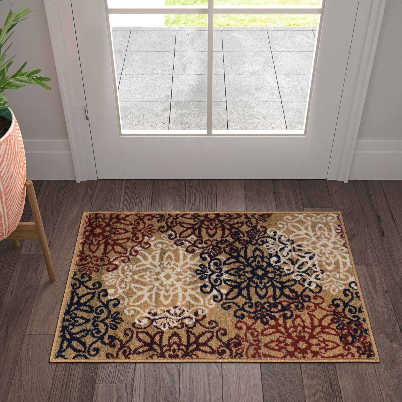 Leigh Modern Floral Medallion Foldable Washable Large Indoor Area Rug or Runner