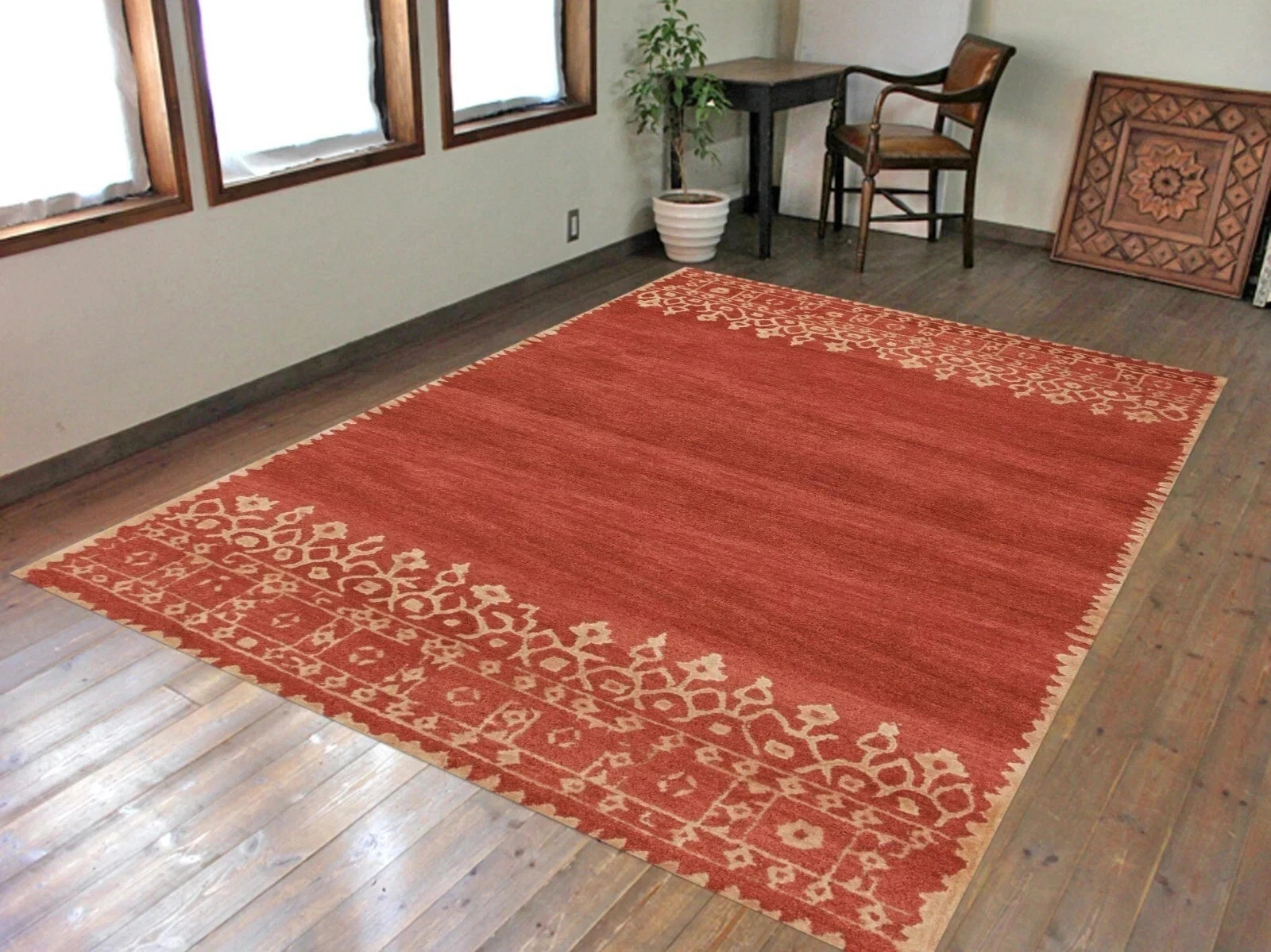 Hand Tufted Beige Wool Area Rugs Modern Abstract Rugs for Living Room 8×10 9×12
