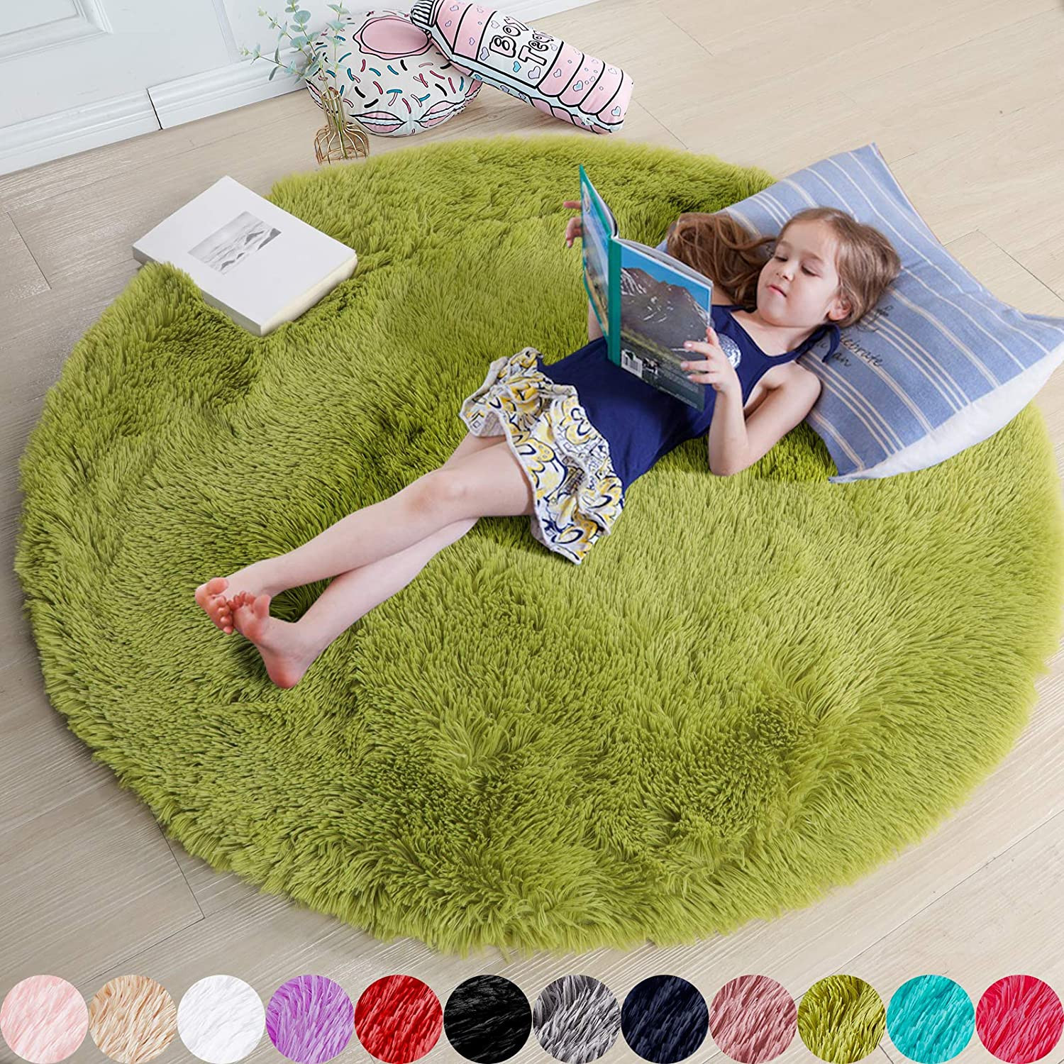 Pink Fluffy round Rug 5Ft for Girls Bedroom Decor Aesthetic, Shaggy Circle Area