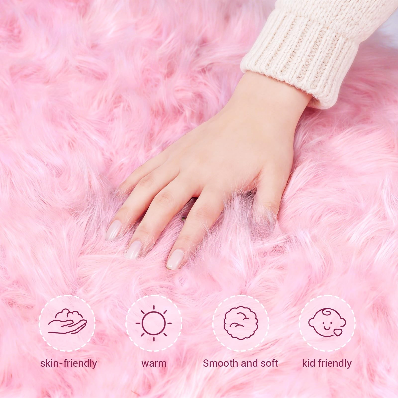 Ultra Soft Faux Fur Rug, Fluffy Shaggy 2 x 3 Ft Sheepskin Fur, Pink Plush Fau…