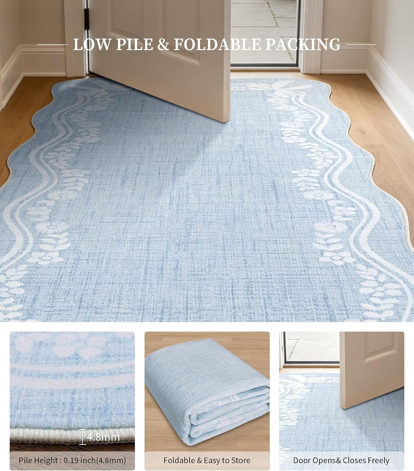 8X10 Area Rug Light Blue Bow Living Room Rug,Girls Bedroom Rug | Cute Princess S