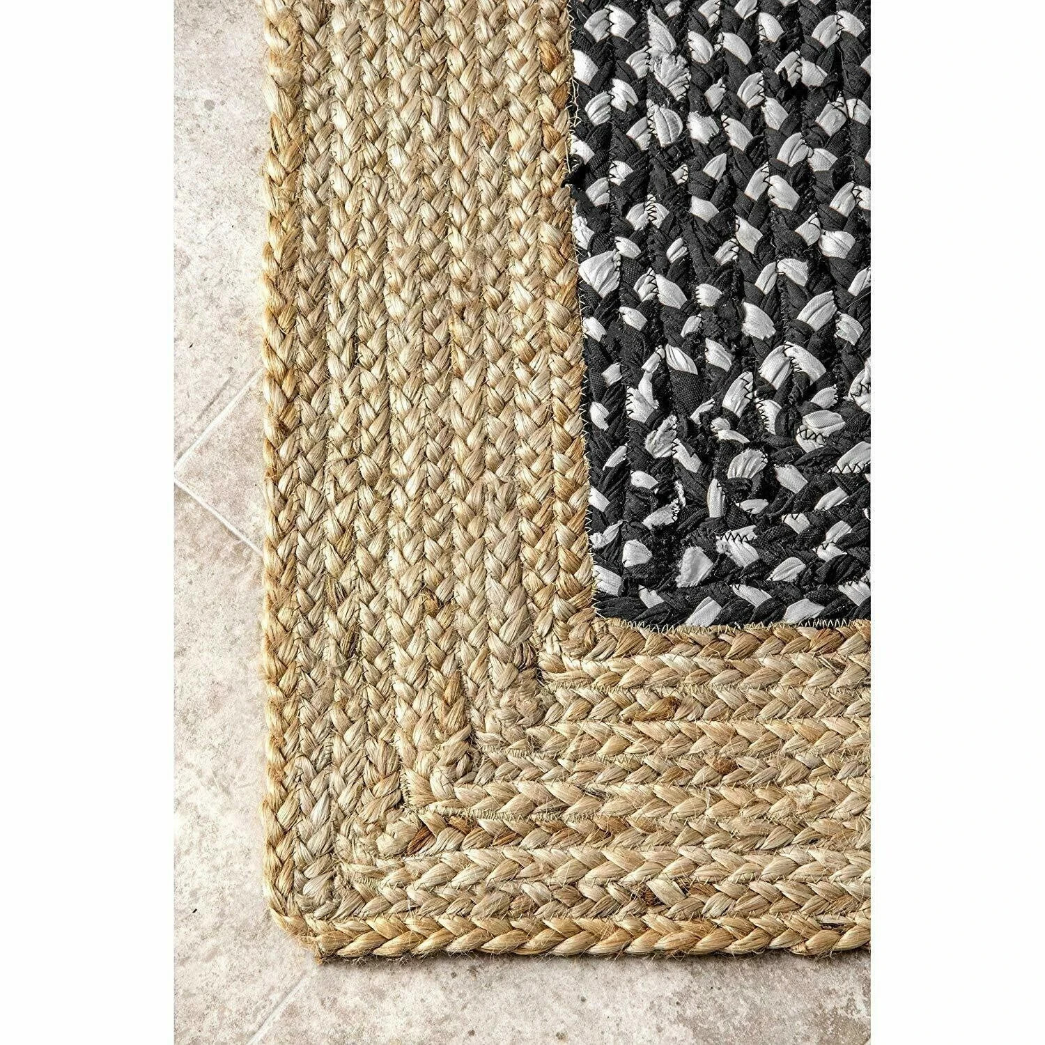 Braided organic area rug natural jute and chindi mix cotton bohemian rugs carpet