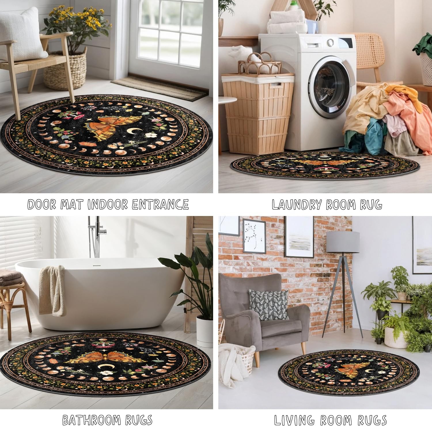 Non-Slip Washable Boho Area Round Rug for Living Room Reading Corner 4ft,Bohe…