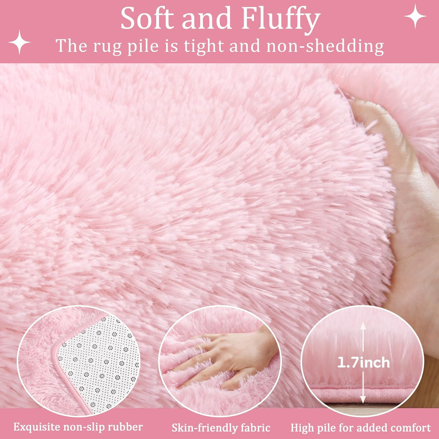 Fluffy Pink Area Rugs for Bedroom Girls Room, 4X5.3 Cute Shag Kids Room Rugs Nur