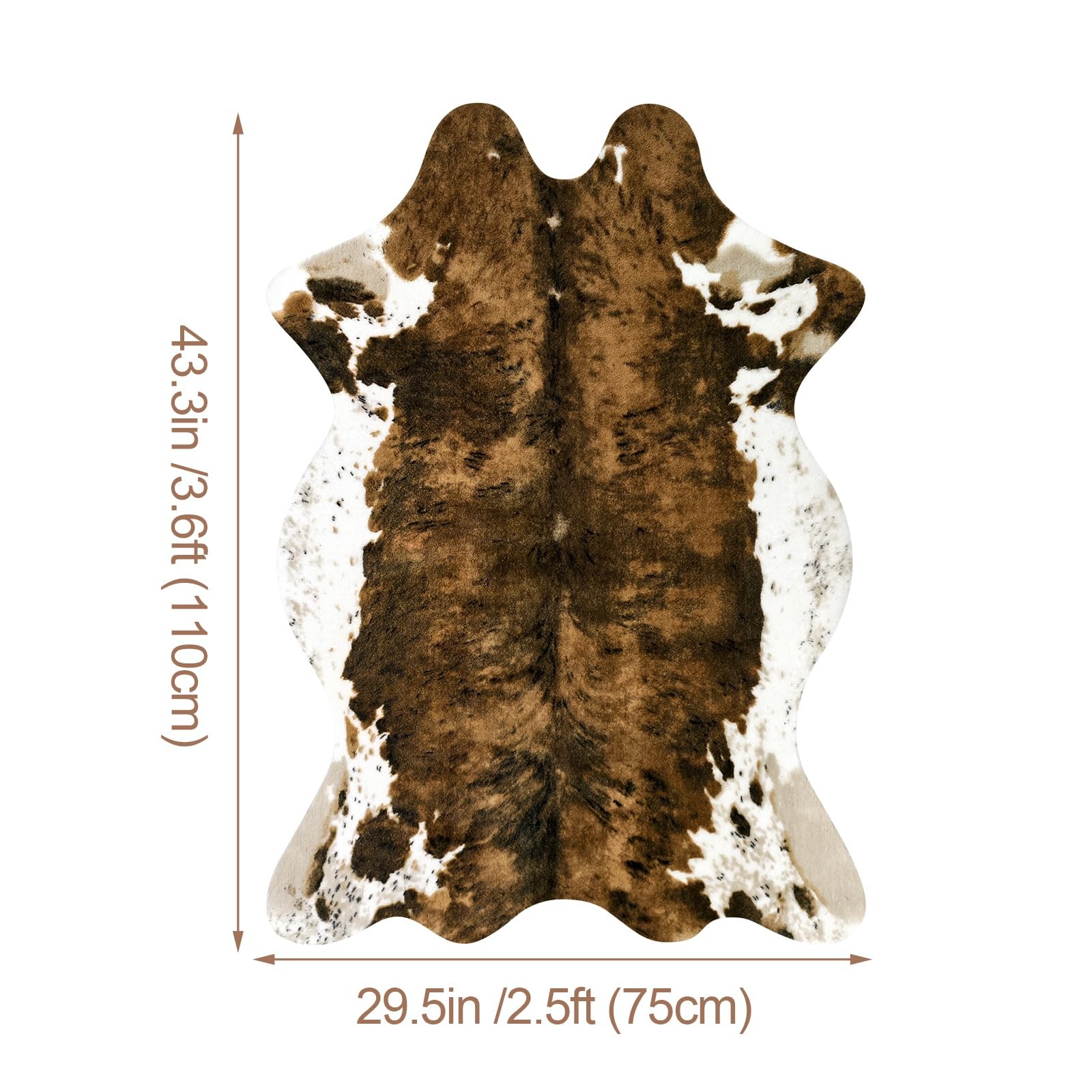Faux Cowhide Cow Print Area Carpet Rug Western Bedroom Brown 3.6×2.5ft Small