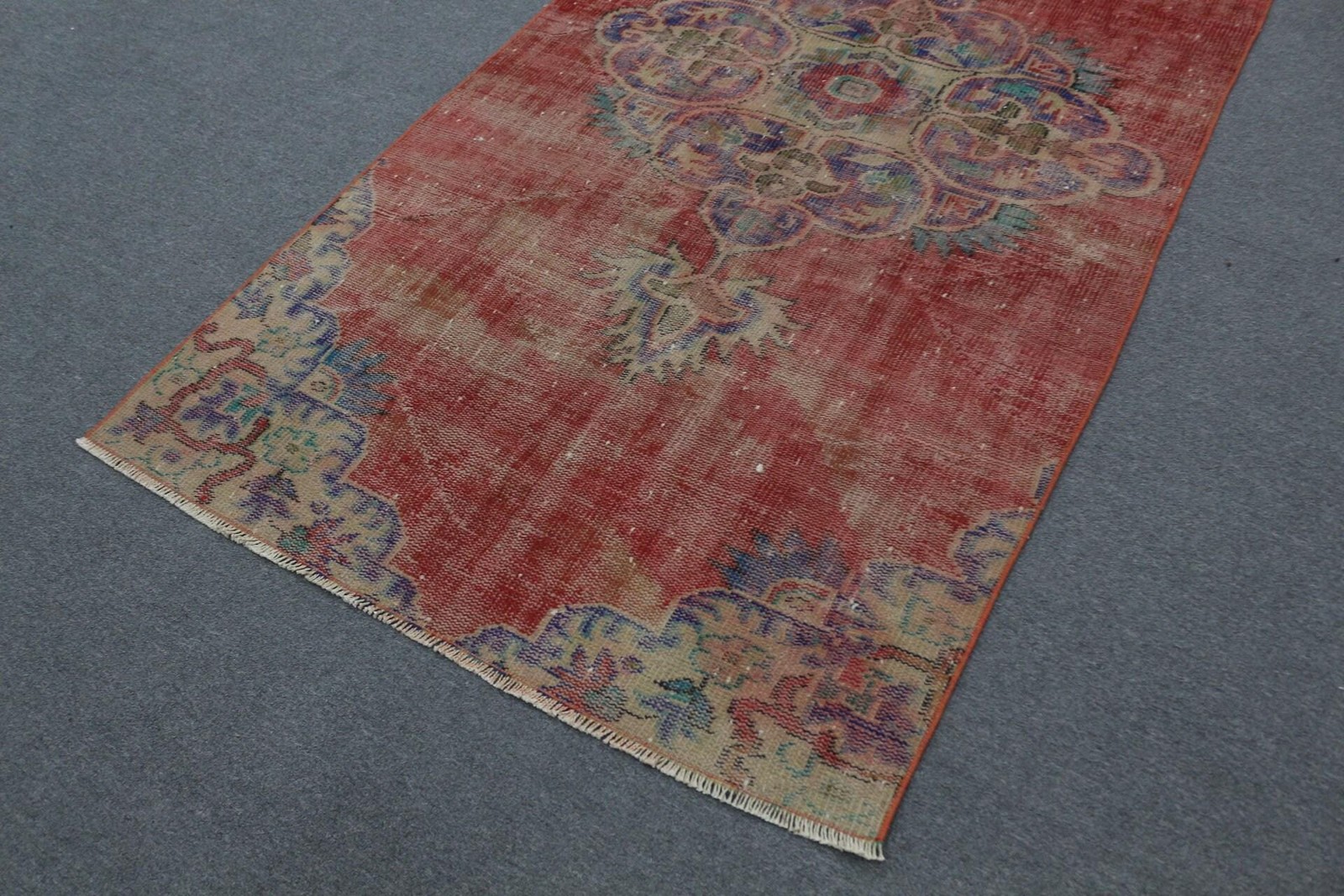 Rug, 4,2×8 ft Turkish Rug, Red Camouflage Rug Wool