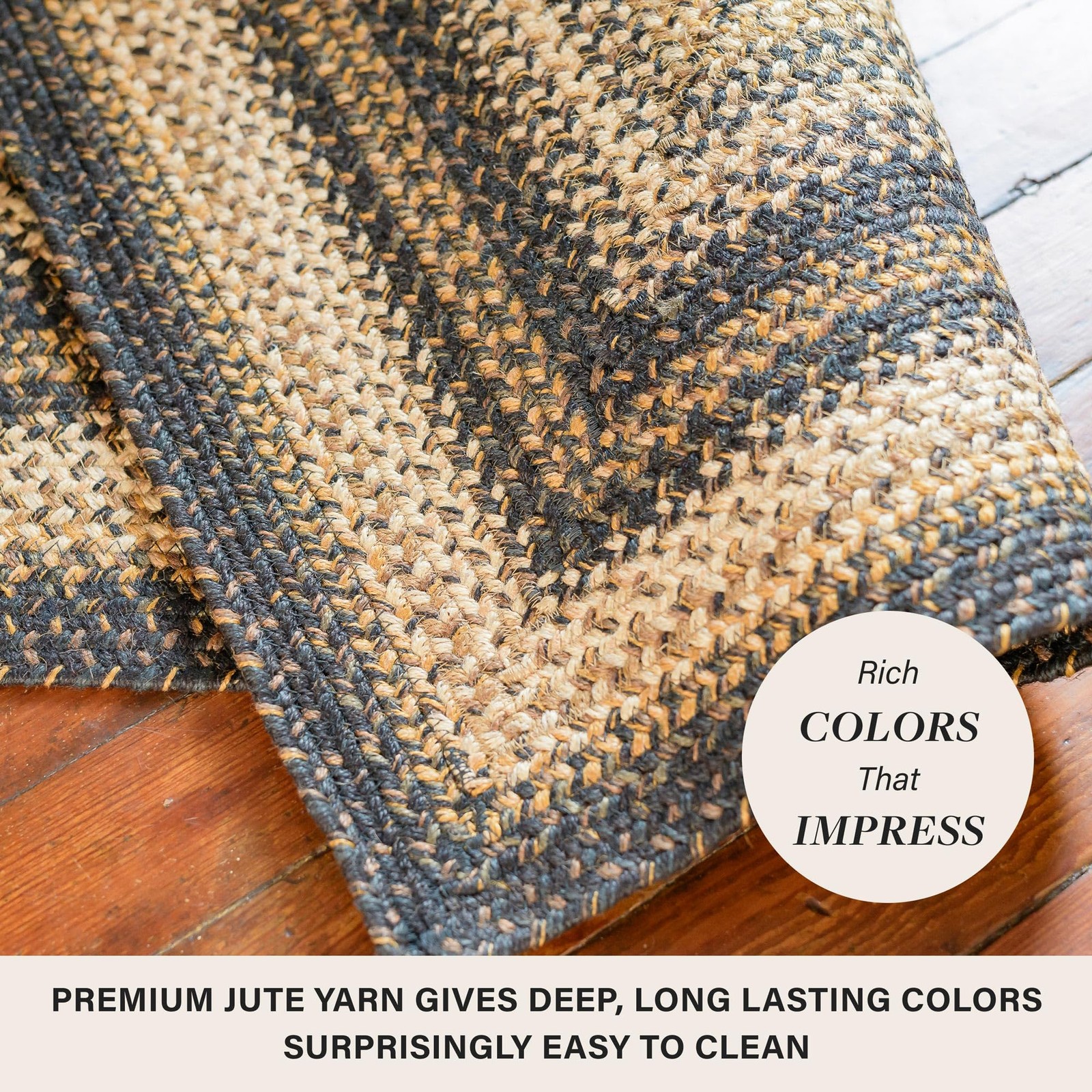 Homespice Kilimanjaro Black & Tan Oval Jute Rug 20″ x 30″ Oval,