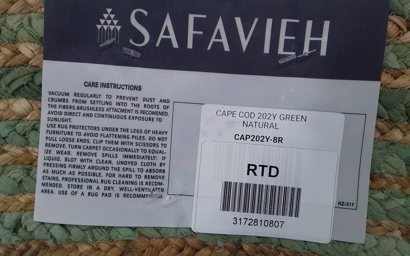 GREEN / NATURAL 8′-0″ x 8′-0″ Damaged Rug, Reduced Price 3172810807 CAP202Y-8R