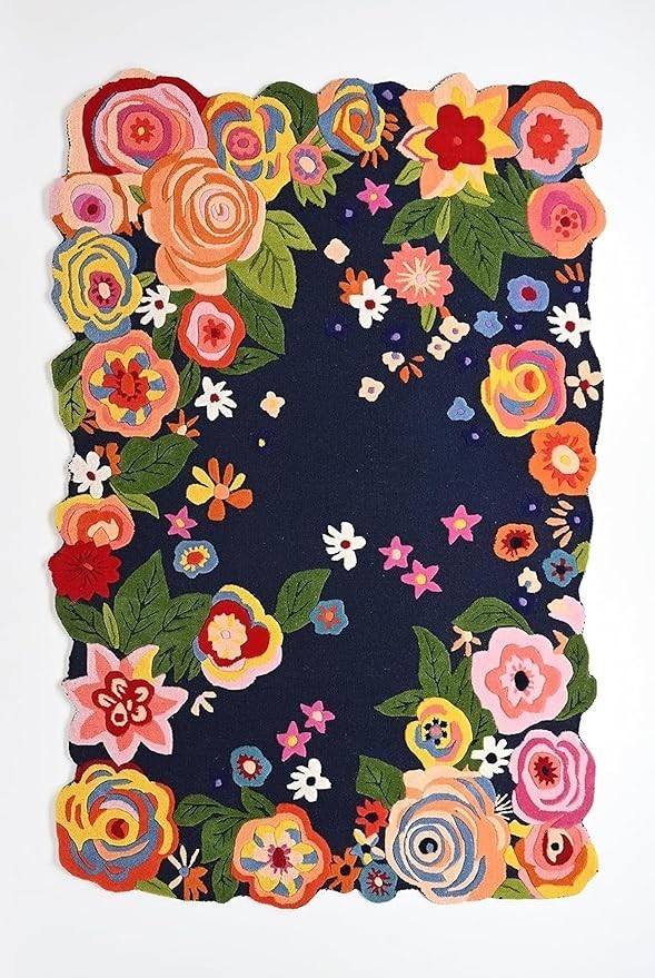 Luxury Hand-Tufted Wool Area Rug | Geometric Floral Design | Multi-Color 8×10 ft