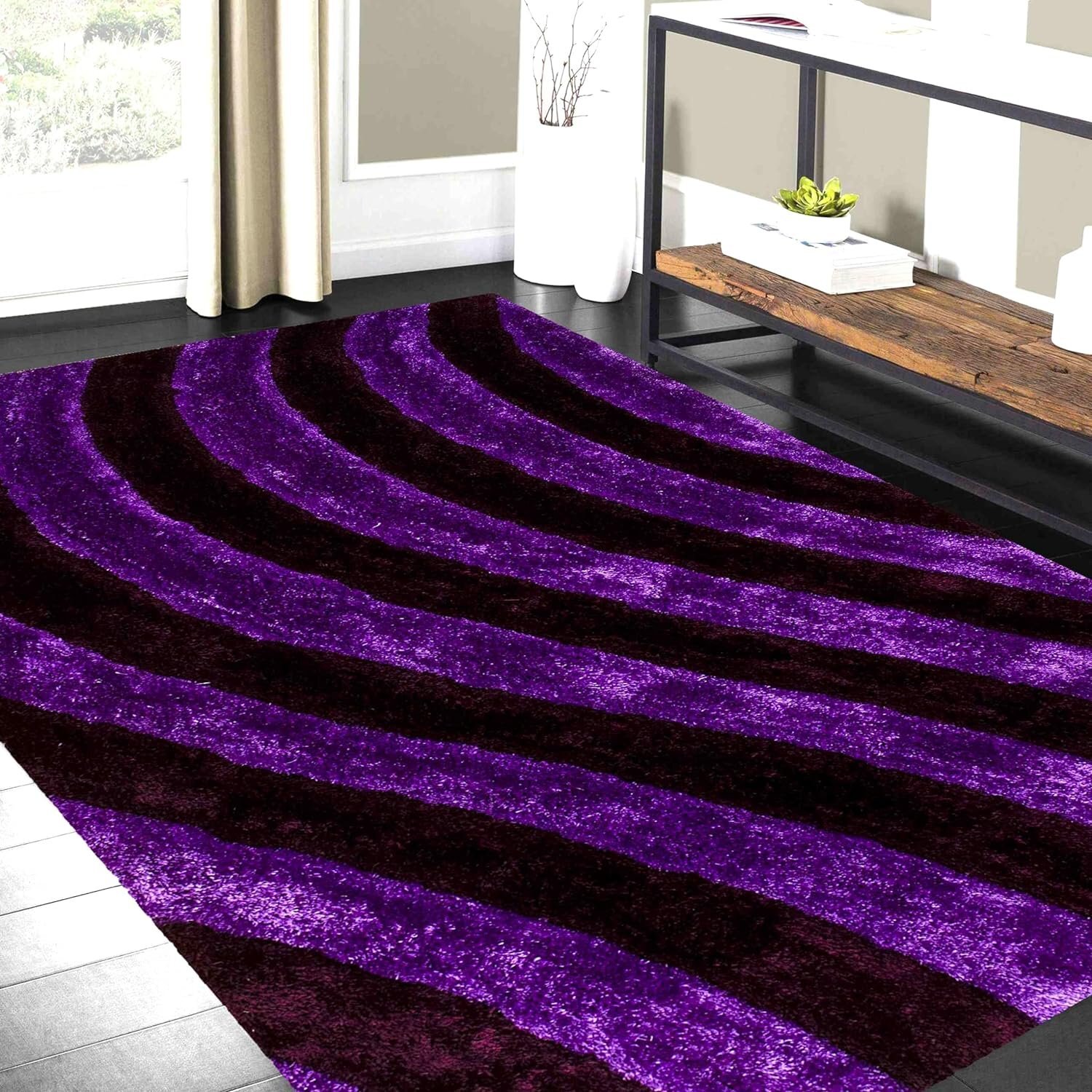 HR Ultra-Plush 3D Shaggy Rug in Elegant Champagne and Beige – Luxurious High…