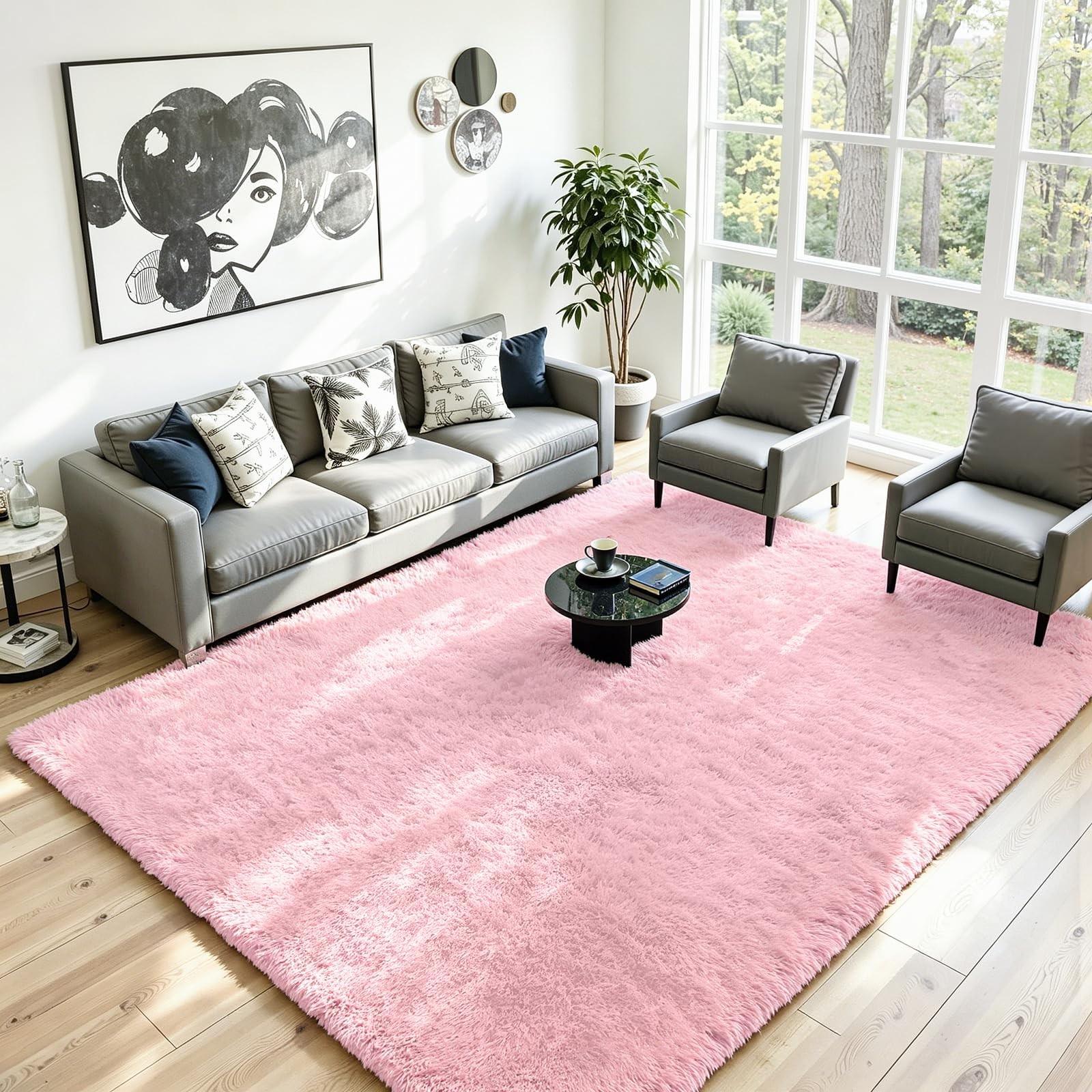 Oriannal Pink Shag Rug 4’x6′