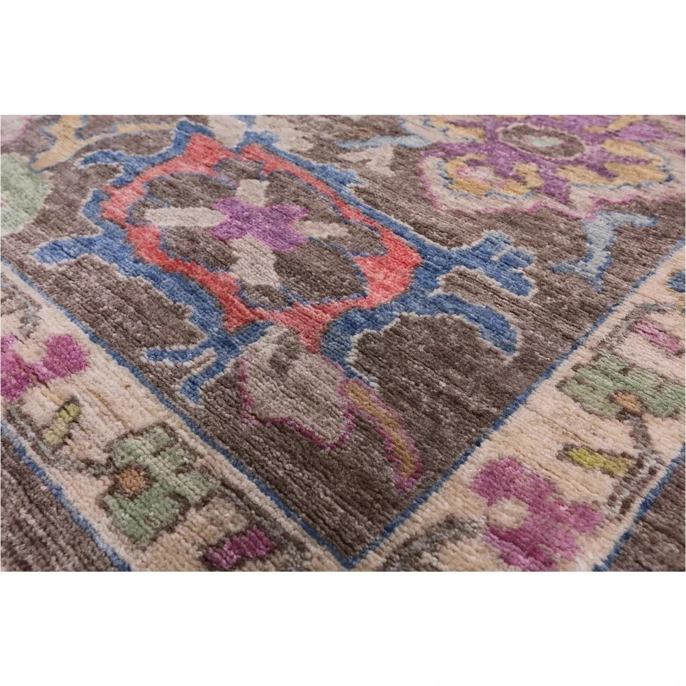 Hand Knotted Oushak Rug Floral Wool Area Rug Vintage Turkish Carpet Decor