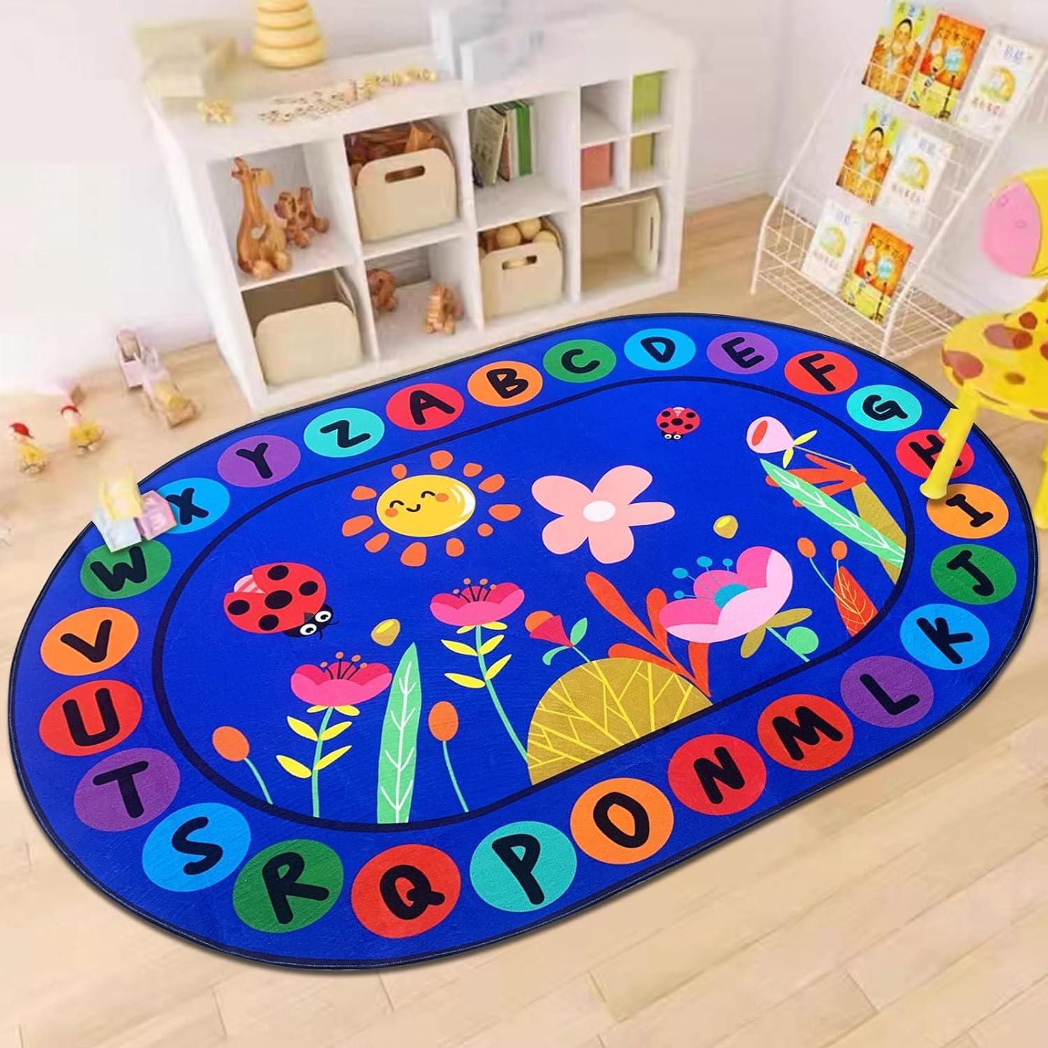 USTIDE Large Oval Kids Rug Carpet 6.5x10Ft ABC Alphabet Garden Educational Cl…