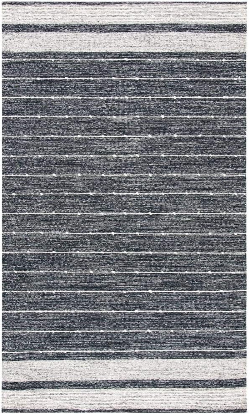8′ x 10′ Black/Ivory Striped Handmade Cotton Area Rug