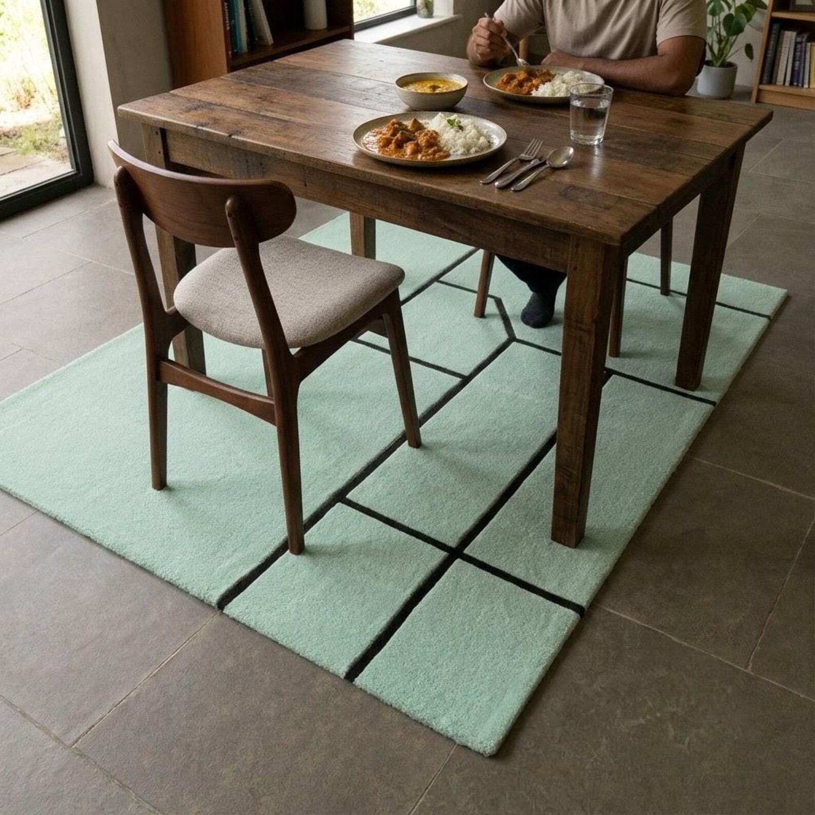 Modern Geometric Area Rug, Hand Tufted Wool Rug, Mint Green Carpet, Minimalist