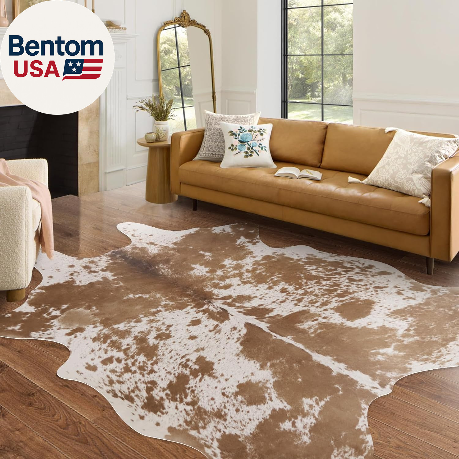 Faux Cowhide Rug 4.6X5.2 Ft Cow Hide Faux Cowhide for Living Room Bedroom Dining