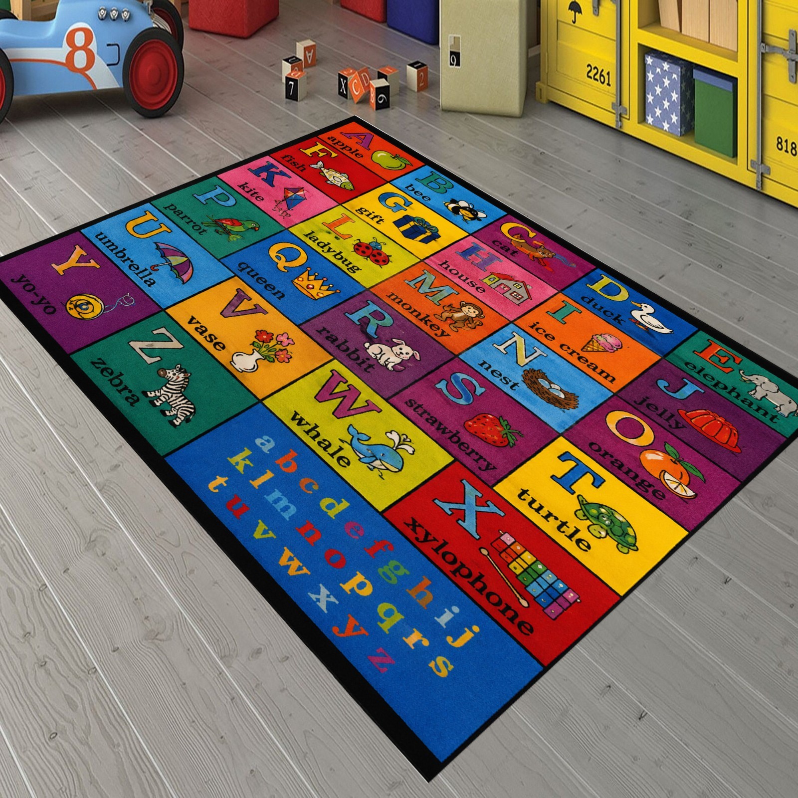 Educational Kids Playroom Rug, Alphabet Learning Rug, Colorful ABC Animals Rugs