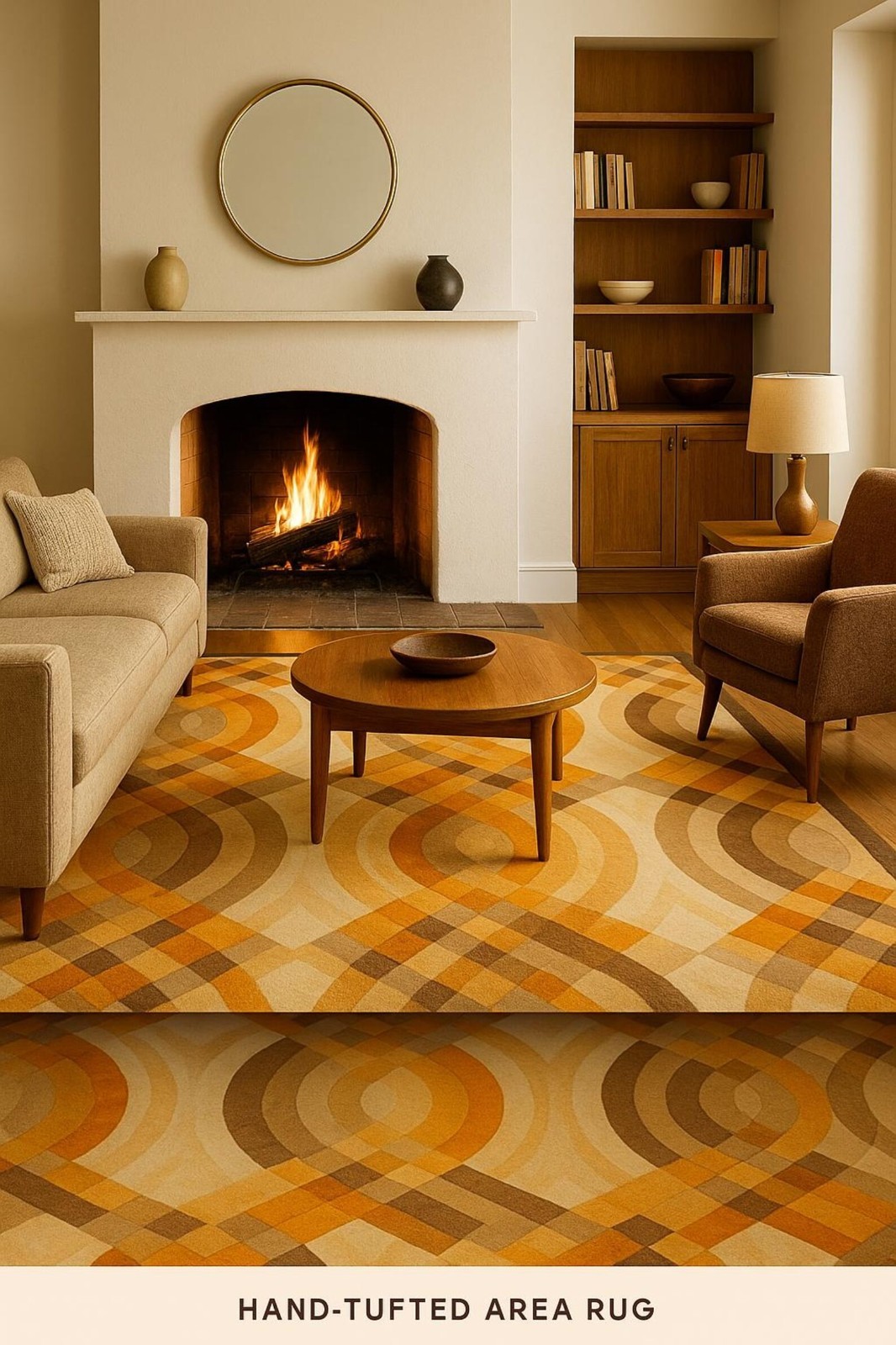 Premium Hand-Tufted Retro Geometric Area Rug Orange & Mustard Mid-Century Modern
