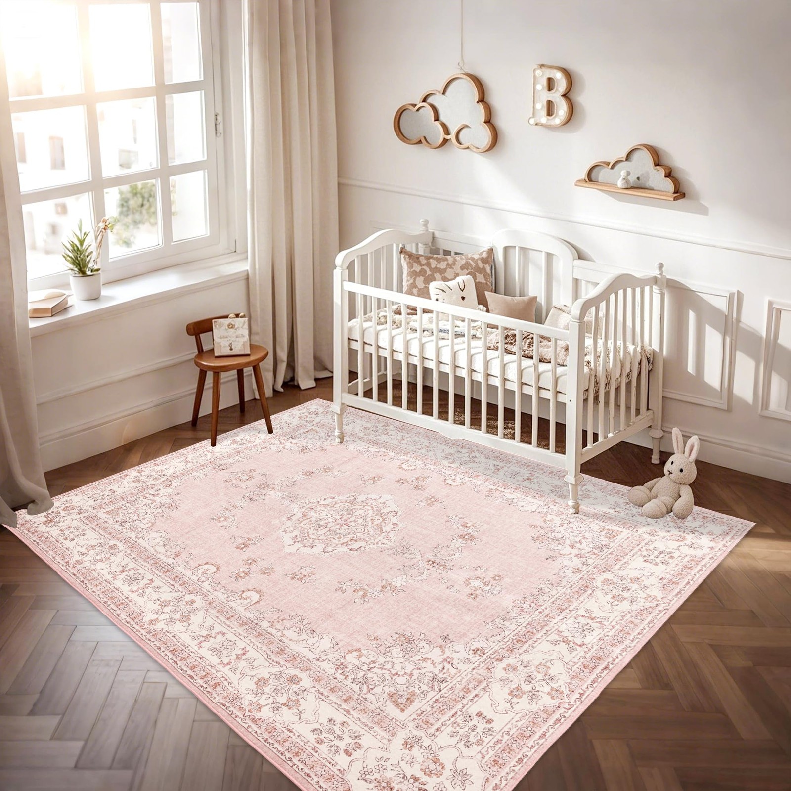 Brevonox 8×10 Area Rugs Washable: Oriental 8′ x 10′ (Rectangular), Soft Pink