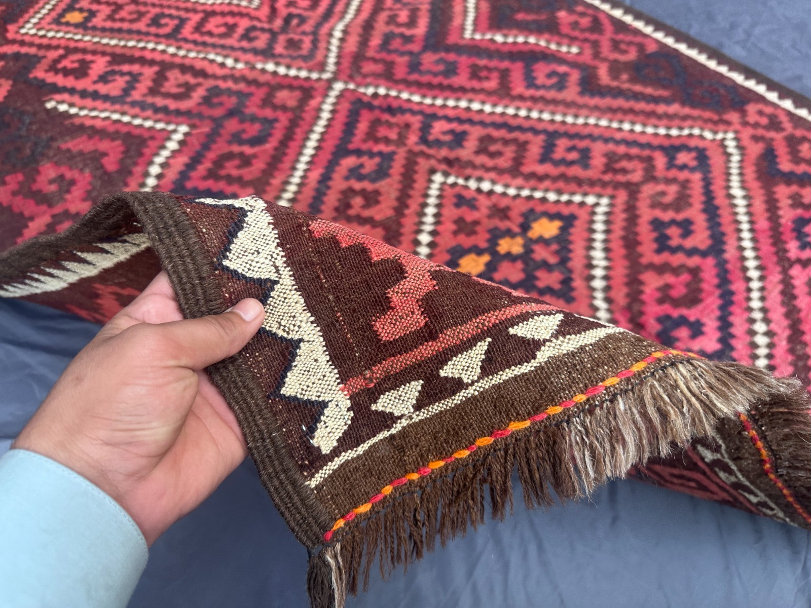 Burgundy Afghan 5.1×8.8ft Handmade Tribal Flatweave Kilim Rug Geometric Area rug