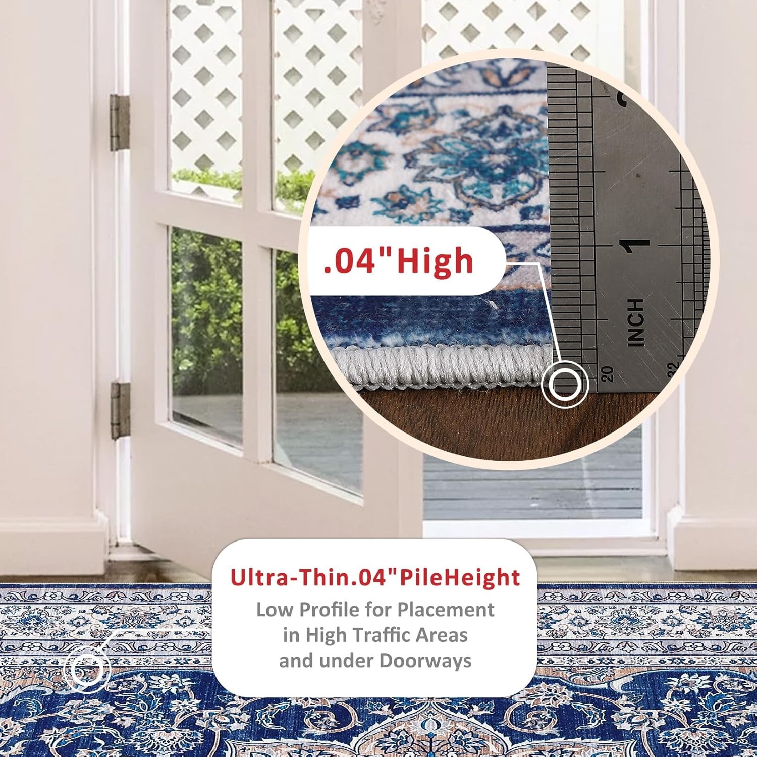 US Washable Area Rug Low-Profile Non-Slip Backing Durable Edge Bind Vintage Rugs